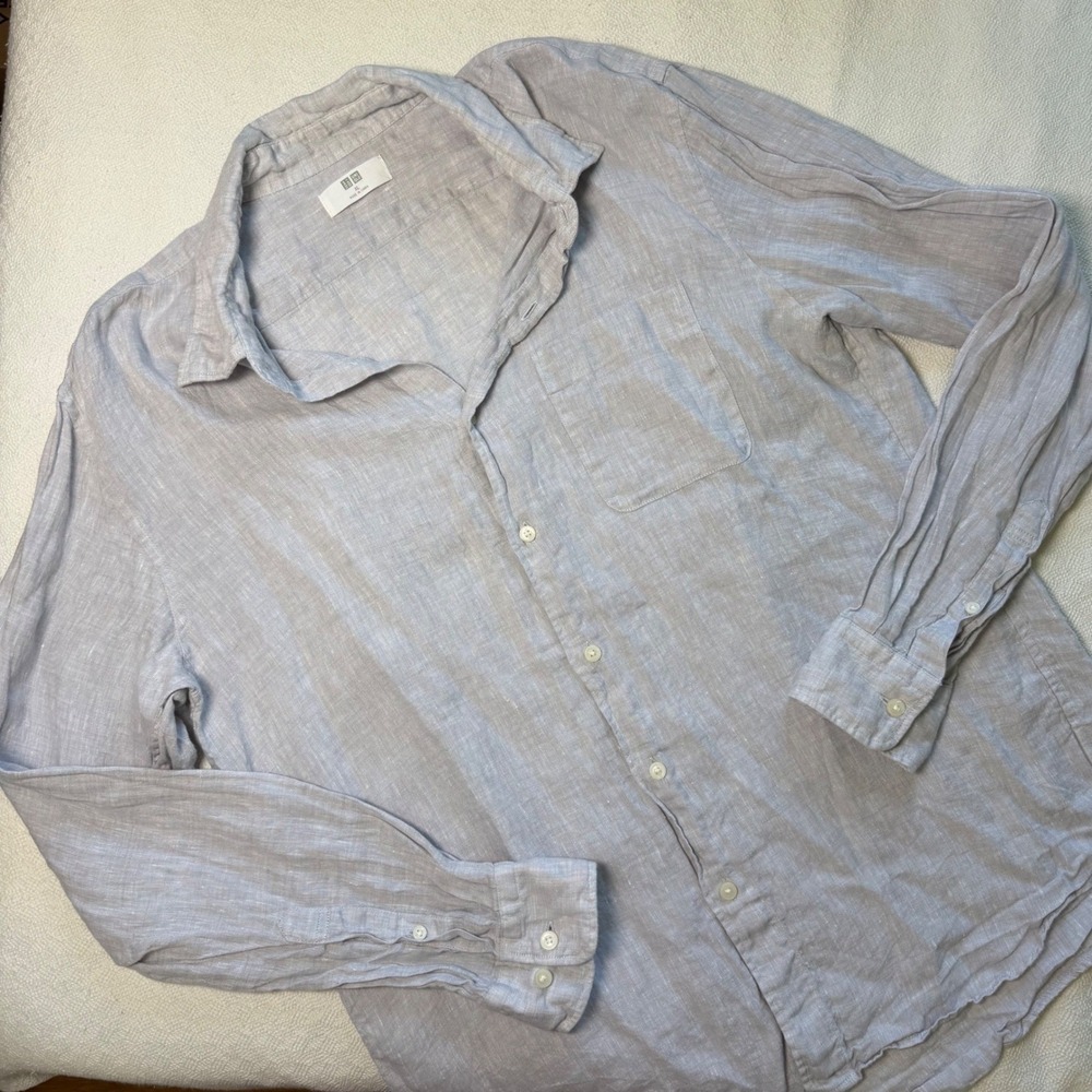 Uniqlo Premium Linen Long Sleeve Button Up Shirt Grey XL 331-425062